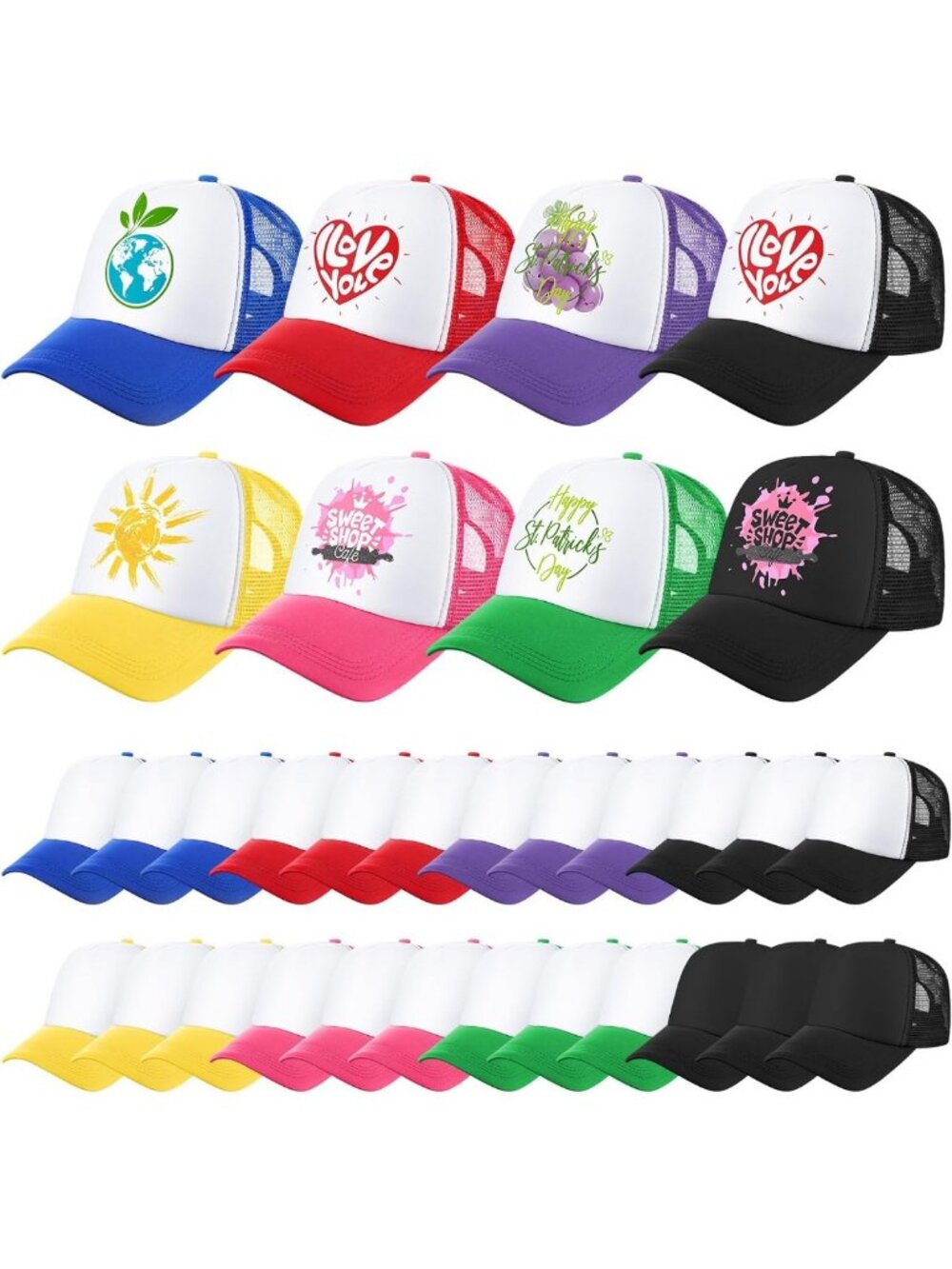 48 Pack Adjustable Trucker Hats - Blank Mesh Baseball Caps for Sublimation